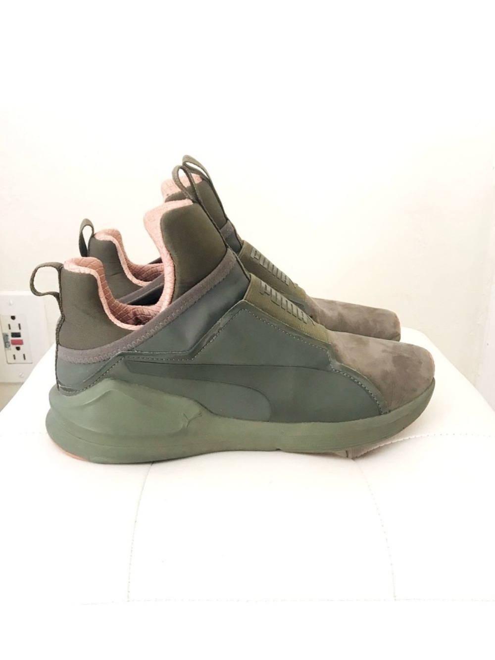 Puma Army Green Slip On High Tops Sneakers